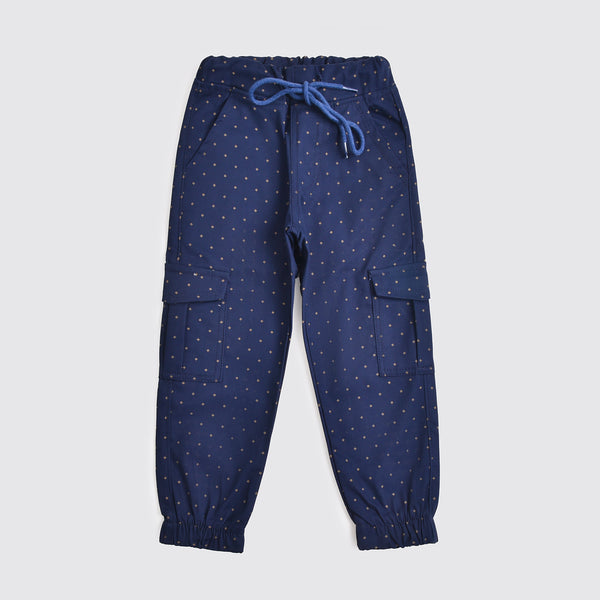 Blue Dot-Print Cotton Trousers
