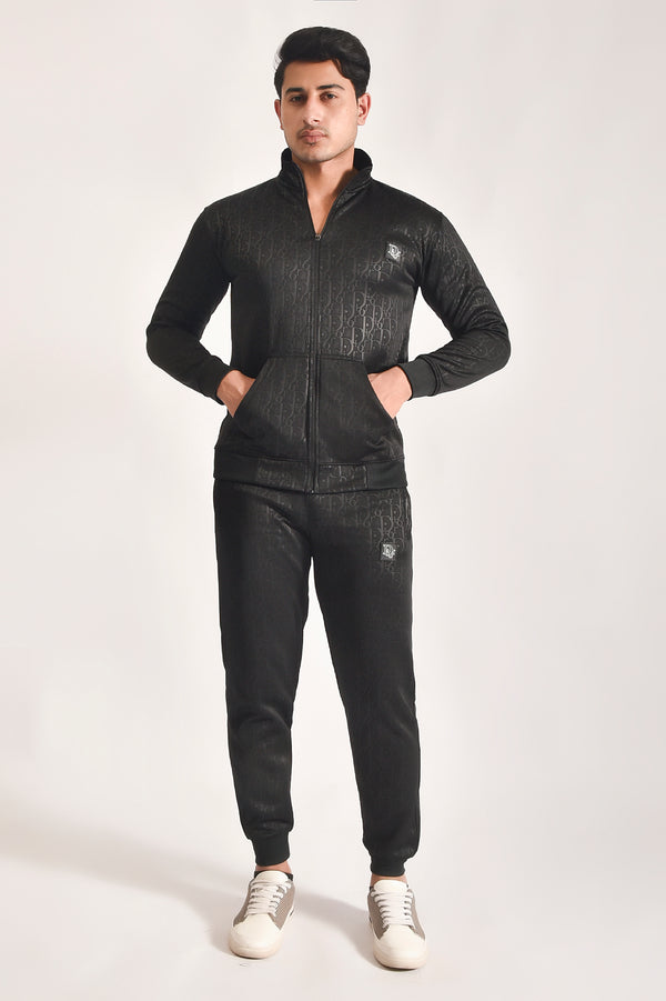 Black Mock Neck Textured Tracksuit