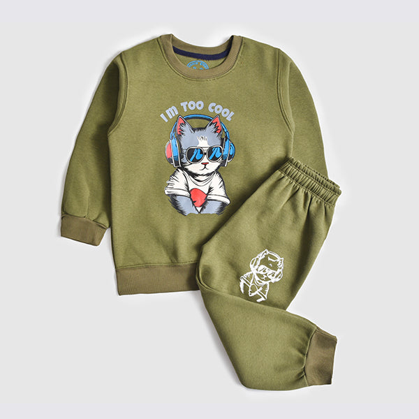 COOL CAT OLIVE FLEECE SET