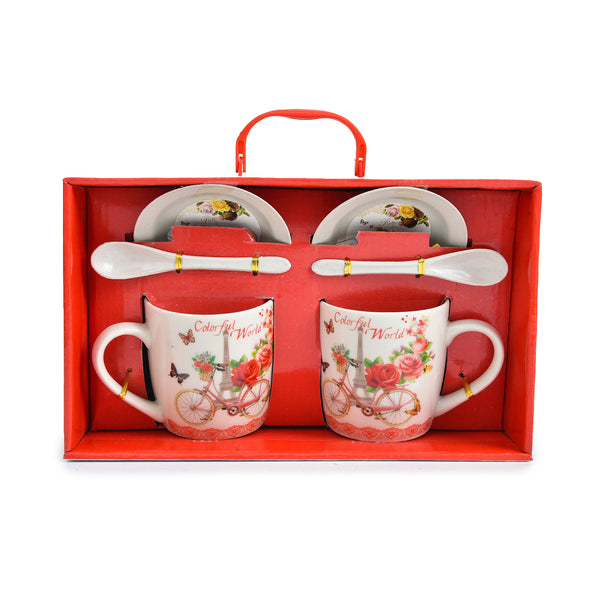 Corporate couple's mug gift set with vibrant design in red box | The Legend Style