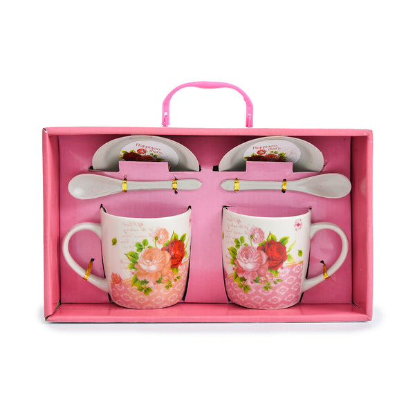 Corporate couple's mug gift set with vibrant design in pink box | The Legend Style